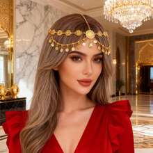 Bohemian Style Floral Crystal Pendant Coin Chain Multi-Layer Headpiece, Suitable For Weddings, Parties, Holidays, Gift For Friends And Girlfriends - Gold LNT0015-1 - View 3