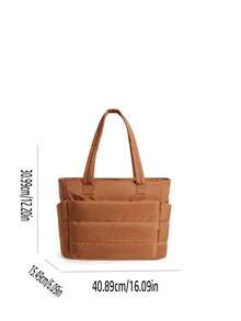 Nuevo bolso de mano para mujer de color rosa sólido, con interior espacioso con portavasos, cierre de cremallera de metal suave, asas dobles para llevar al hombro o en la mano, adecuado para - Marrón - Ver 2
