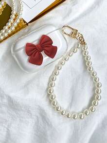 Red Bow Transparent Earphone Protective Case + Pearl Hanging Chain, Compatible With Apple 1/2/3/Pro, Anti-Drop Anti-Scratch, Sweet Style Earphone Case Set - Multicolor - View 5