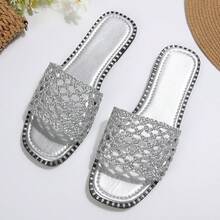 女士新款镂空编织平底拖鞋，简约百搭透气舒适休闲通勤凉鞋 - 銀色 - 查看 7