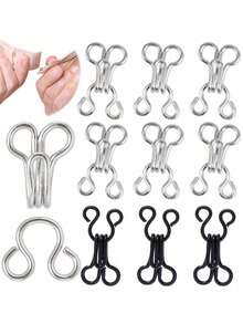 50sets-Sewing Clips For Fabric,Eye Hook,Hook And Eye Sewing, Multi-Purpose Clothes Buckle, Iron Sewing Hook & Eye Closure, Sewing Hook And Eye Fasteners, Suitable For Bras And Clothing, 3 Sizes (Silver And Black) - Multicolor - View 2