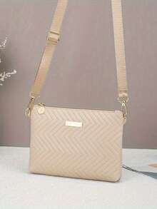 Women's Fashion Rhombus Woven Metallic Shiny, Chain Shoulder Crossbody Bag - Apricot - View 3