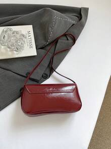 女士复古仿油皮单肩斜挎包，时尚百搭，适合约会、外出、聚会等场合 - 紅色 - 查看 7