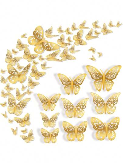 36pcs 3D Hollow Butterfly Wall Stickers Decor, Suitable For Cake Decoration, Wedding Decoration, Living Room Decor, Birthday Party, Wall Stickers, Wall Decals, Home Decor, Spring Decorations, Create A Fresh Atmosphere For Your Home, Removable Decorative Stickers Gift For Graduation, Back To School, Room Decor, School Supplies