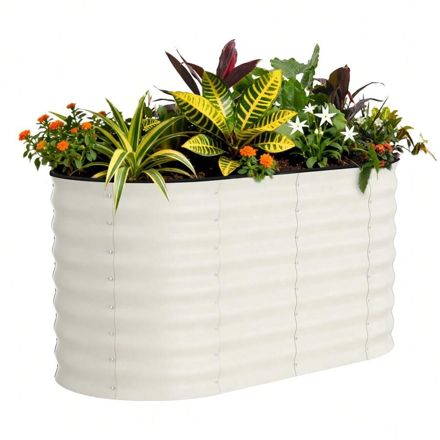 Kits De Bancales Elevados para Jardín, 43 Cm De Alto, 9 En 1, 2,4 m x 0,6 m, De Metal, para Hortalizas, Flores y Jardineras De Suelo, Color Verde Oliva - Beige con tiras anticorte 120*60*60cm - Ver 1