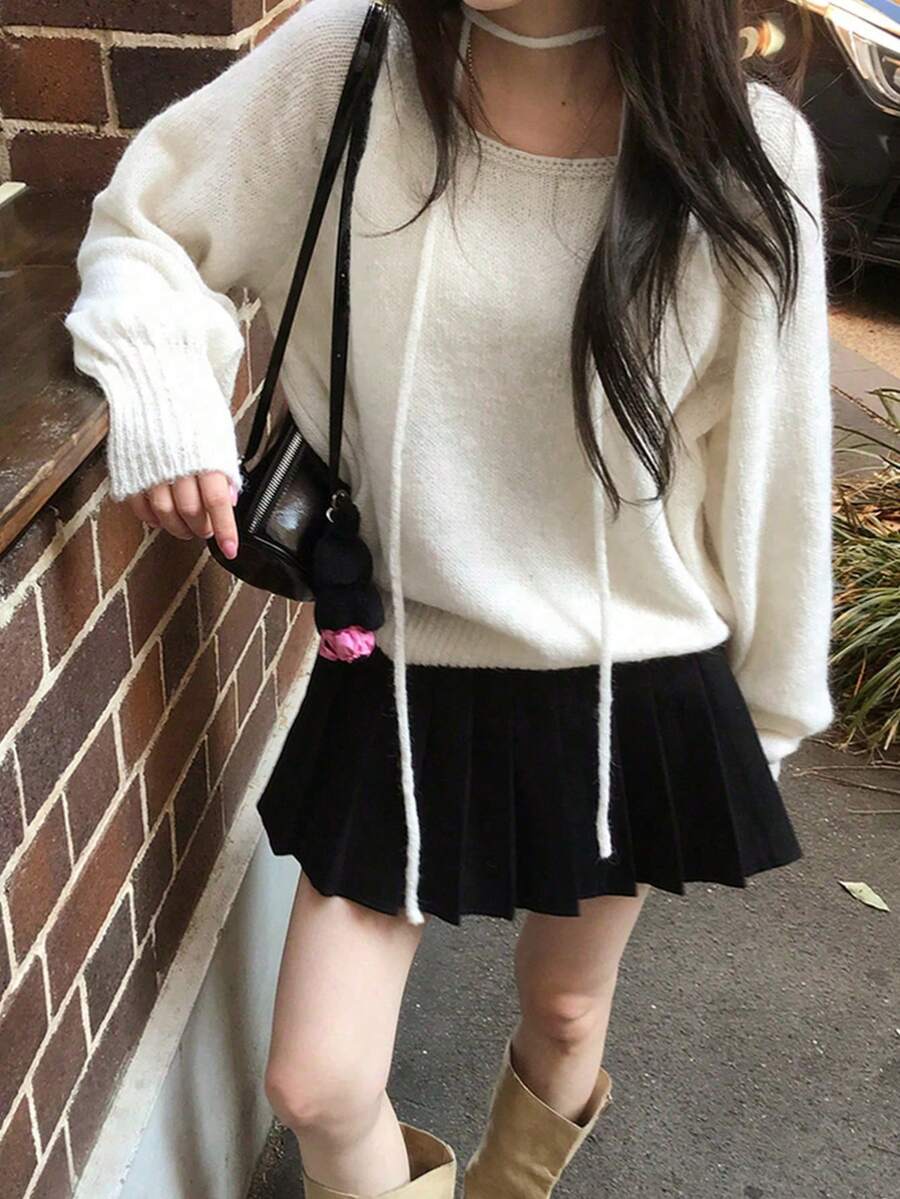 Women's Solid Color Loose Fit Pullover Sweater - Apricot - View 1