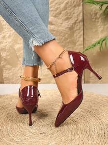 Fashion One-Strap Buckle Women's High Heel Sandals, Pointed Toe Stilettos High Heels For Summer - Red - View 9