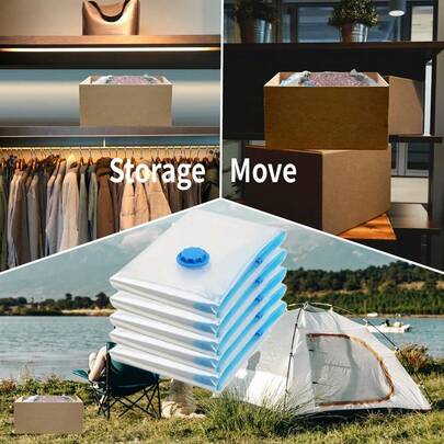 5个装长方形真空压缩收纳袋，塑料材质，翻盖封口，无需用电，适用于衣物和被褥的家居收纳