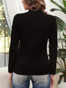 2025 New Style High-Neck Sweater For Women - Versatile Long-Sleeved Base Top - Slim-Fitting Knitted Top - màu đen - Xem 2