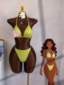 Bright Yellow 3D Floral Bikini, Sexy & Slimming Separate Swimwear - Yellow - View 1
