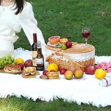 Wicker Picnic Basket With Removable Liner Empty Picnic Baskets With Lid Vintage-Style Picnic Hamper With Folding Woven Handle For Picnic Camping Outdoor Halloween Thanks Giving Birthday Cream - CreamLinerWWillowLid - View 3