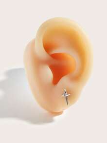 1 件时尚简约星形钻石不锈钢耳钉，适合女性日常佩戴 - 十字架 - 查看 4