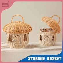 Cesta de almacenamiento con tapa, organizador de almacenamiento tejido, cestas de hongos de ratán hechas a mano, caja decorativa de escritorio, bolsa de mano, artículos para el hogar - piñas mini - Ver 1