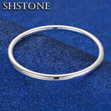 时尚女士925纯银镀层手镯，简约实心光滑手镯，女士魅力首饰，派对生日礼物 - 銀色 - 查看 2