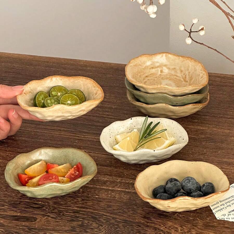 Japanese Retro Ceramic Small Dipping Sauce Dish, Asymmetrical Shaped Soy Sauce Vinegar Wasabi Condiment Plate For Home Use