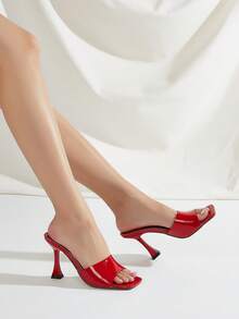 Red Glossy Stiletto High Heel Wine Glass Heel Pumps, Suitable For Daily Wear, Parties, Versatile, Fashionable Women's High Heel Sandals - Red - View 3