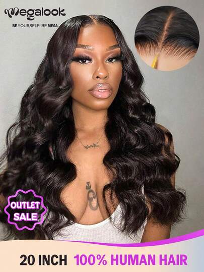MEGALOOK 20inch Body Wave Wig 6x6 T-Part Lace 100% Human Hair - Pre Cut Lace Pre Plucked Hairline Tiny Konts Natural Black 6x5 13x4 13x6 360 Lace Transparent Lace Closure Glueless Wig Beginner Friendly - No Glue Needed Long-Lasting Lightweight Cap All-Day Comfort Minimal Shedding