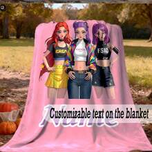 Mattel Kpop Witch Hunters Lumisoi Mira 组合个性化姓名/文字柔软法兰绒四季舒适毯，印有 Kpop 成员图案（红发、黑发、紫发），适合办公室午睡，法兰绒材质。 - 彩色 - 查看 5