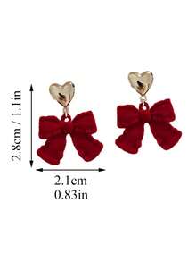 1 Pair Retro Cute Sweet Heart & Bow Stud Earrings, Suitable For Teenage Girls, Valentine's Day And Daily Wear - Heart-shaped Bow - View 4