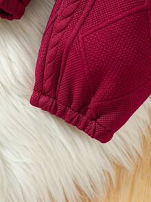 2件套男婴POLO领印花3D蝴蝶结小熊刺绣连体衣+裤子套装 - 酒紅色 - 查看 8