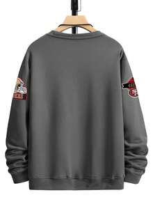 SAN FRANCISCO 49ERS EST. 1946 Font Multi Print 250g High Quality Men S Crewneck Sweatshirt American Retro Outdoor Long Sleeve Sports Top Casual Daily Wear For Spring, Autumn Winter  Clothing Gift For Friends Family On Holidays - 深灰色 - 查看 2