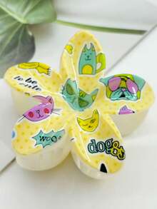 1个/3个/8个 花卉印花休闲ABS塑料卡通猫咪造型发夹，可爱小猫咪发爪，适合盘发 - 彩色 - 查看 6