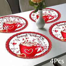 2片/4片/6片装红色心形硅胶餐垫，情人节图案，节日礼物，装饰品，适用于餐桌、咖啡吧，四季皆宜，可水洗，可作桌面垫、房间装饰、杯垫、沥水垫、厨房餐垫、室内/室外派对装饰、家居装饰，理想礼物 - 彩色 - 查看 11