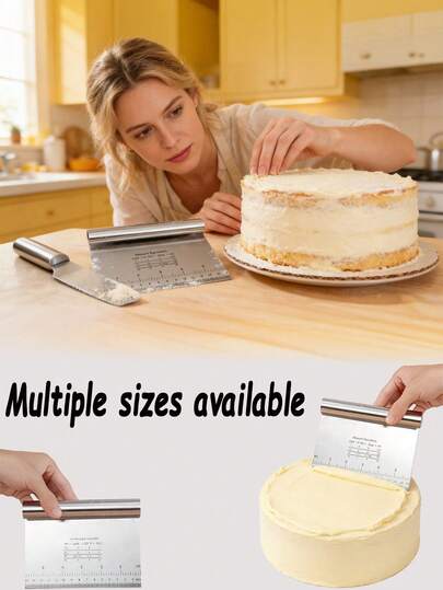 2/4件套不锈钢奶油蛋糕切割器烘焙工具，带刻度和刮刀，采用加厚不锈钢制成，经久耐用，不易变形，适用于厨房、面包店、酒店、学校和DIY项目。