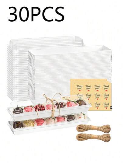 30pcs Transparent Lid Baking Boxes, Cookie Boxes, Takeout Dessert Boxes, Suitable For Packaging Chocolate Strawberries, Thank You Stickers (12pcs/Sheet), Macarons, Cocoa Balls, Pastries, Truffles And Other Desserts. Dessert Boxes. Ideal For Easter And Other Holidays, Party Supplies, Easter, Valentine's Day, Christmas, Mother's Day, Father's Day And Other Holiday Supplies.