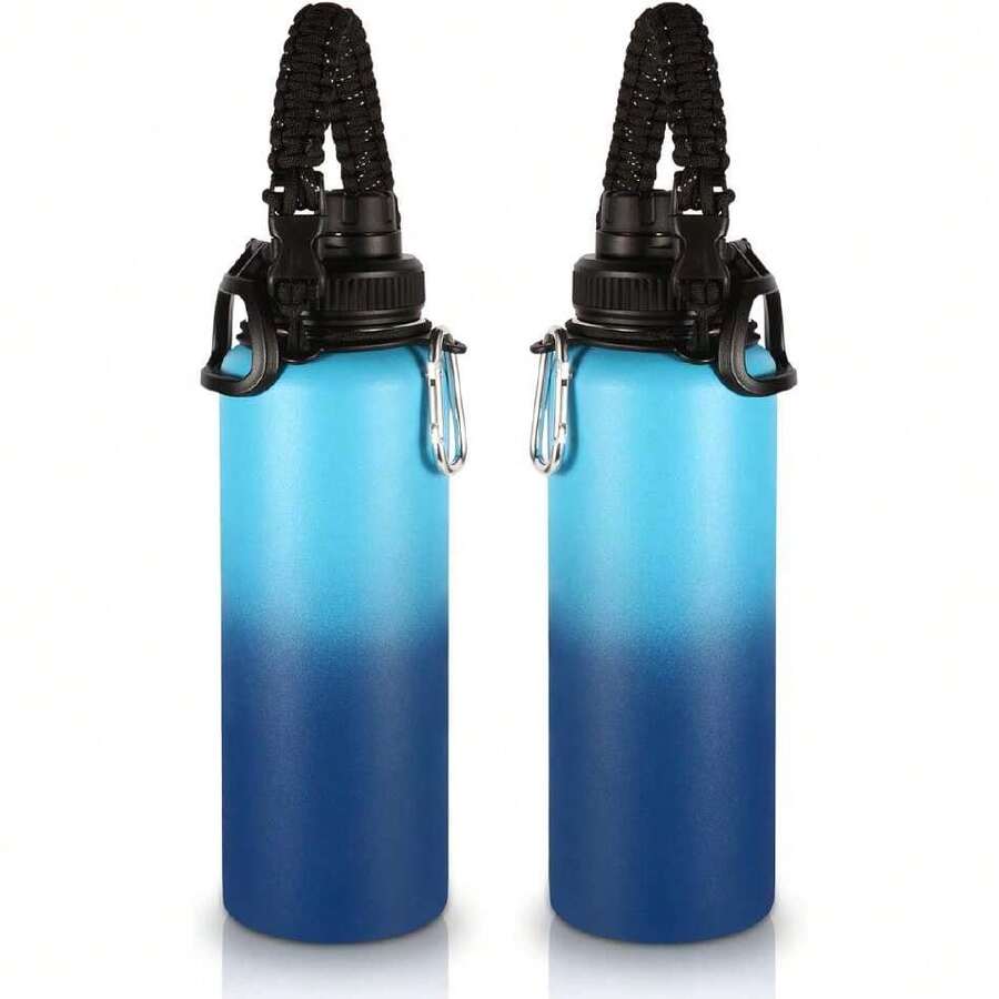 - Botellas de agua aisladas a granel,paquete de 2 unidades,botella deportiva de acero inoxidable de 40 onzas,con mango de paracaídas y tapa de boquilla(verde rosa,juego de 2),40853346 - Blanco - Ver 1