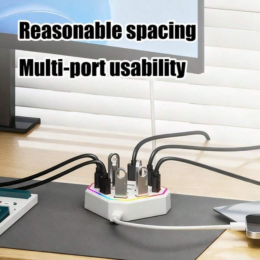 13-In-1 USB-A & Type-C Hub With RGB Lighting - AITALK Plug & Play Docking Station, Compatible With Laptops, Mice, Keyboards, USB Drives And More Devices - White - View 1