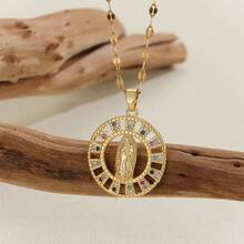 1pc Colorful Oval Shaped Virgin Mary Copper Plated With Zirconia Pendant Necklace, Suitable For Daily Wear, Prayer, And Gifts - Virgin Mary 2 - View 19