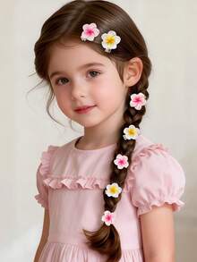 10个装女孩粉白雏菊发夹，可爱侧刘海和碎发夹，甜美度假风日常百搭发饰 - 彩色 - 查看 3