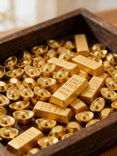 100pcs Mini Golden Ingot Ornament Set - Glossy Metal Crafts, Home, Party Office Decoration, Art Craft Supplies, Perfect Gifts,Table Scatter Party Supplies