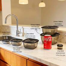 新年厨房收纳套装 6 件套嵌套式食品储存盒，带 6 个盖子 | 节省空间可堆叠防漏密封便当盒和零食盒，适用于办公室午餐/春季野餐/旅行