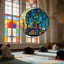 1pc, Acrylic Suncatcher - Moon And Buildings Decorative Plaque For Exquisite Housewarming, Perfect For Eid And Ramadan Decoration - Glass Decor, Window Ornament, Light Catcher, Yard And Garden Decoration, Acrylic Wall Hanging Sign (15cm*15cm/5.9in*5.9in) - Multicolor - View 3