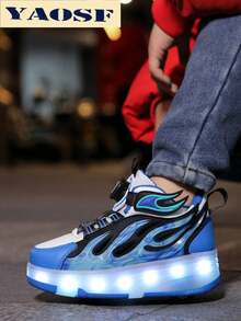 YAOSF 儿童及青少年轮滑鞋，升级版，稳定性更强，可拆卸两用运动鞋，街头酷炫轮滑鞋，户外运动发光鞋，亲子鞋，新款直排轮滑鞋，夜光鞋，带灯轮滑鞋，USB充电轮滑鞋，LED发光轮滑鞋，鞋底发光运动鞋