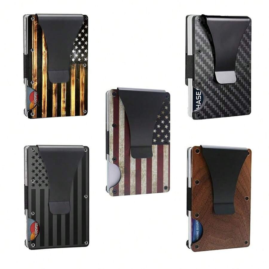 RFID Blocking Minimalist Slim Card Holder, Men's Business Holder Pocket Cash Credit Slim Wallet, American Flag Artcraft Card Holder With Money Clip, Men's Wallet - 復古旗幟 - 查看 1
