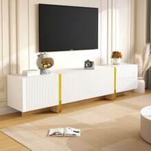 TV Unit 190 Cm, 3 Doors, 2 Drawers, White With Gold And Wood-Effect Finishes - White - View 3