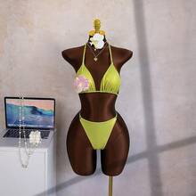 Bright Yellow 3D Floral Bikini, Sexy & Slimming Separate Swimwear - Yellow - View 3