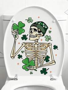 1pc (2D Flat ) Lucky St. Patrick's Skeleton Vinyl Sticker Suitable For St Patrick's Day Decorations, Toilet Lid, Bathtub, Fridge, Walls - Irish-Themed Bathroom & Home Decals, - Easy Peel & Stick Bathroom (No Residue) - Multicolor - View 9