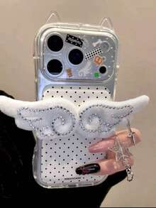 高端水钻白色翅膀星形设计手机壳，全包覆式保护套，兼容 14 Pro Max、16，适合女性，防摔，兼容 15、16 Pro Max。 - 粉色 - 查看 9