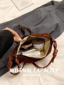 High-End Ox Horn Chic Small Bag Suede Crossbody Bag New Fashionable Versatile Shoulder/Underarm Dumpling Bag, Suede Purse , New Year - 棕色 - 查看 9