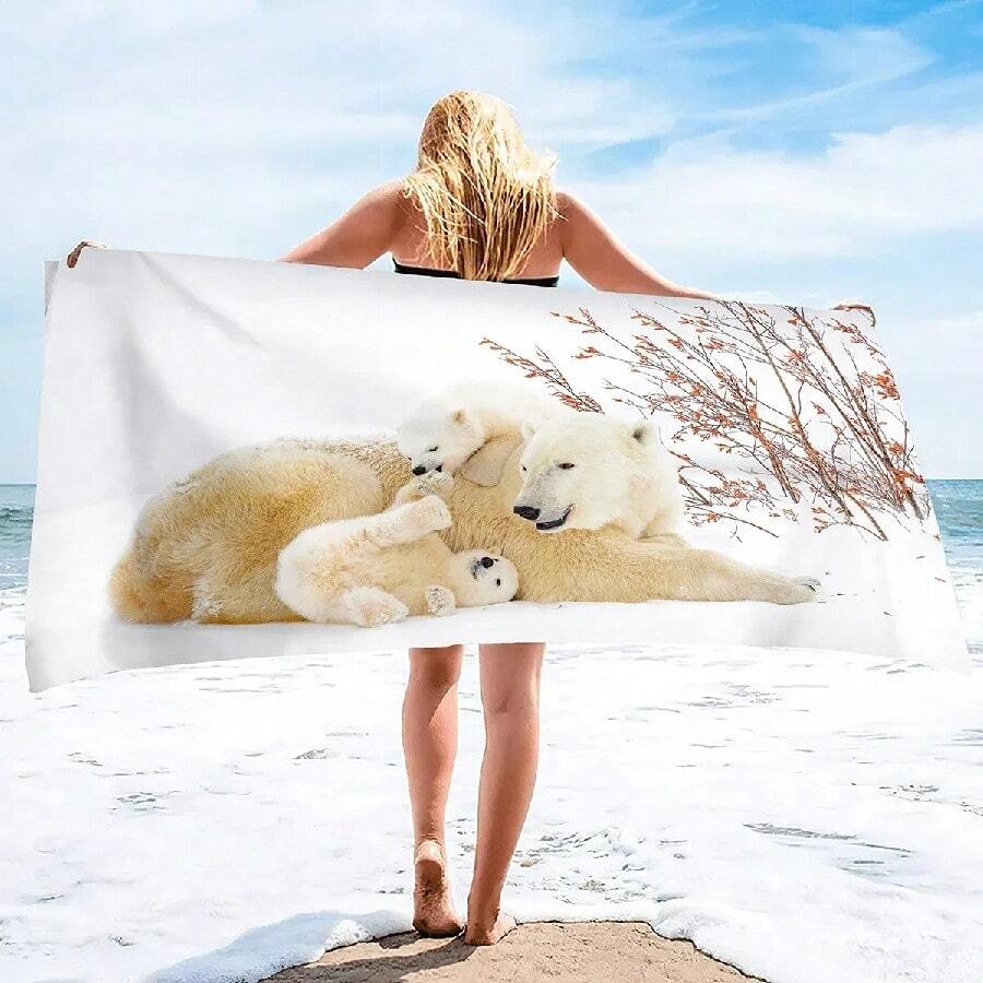 Soft Beach Towels Quick Dry Bath Towel For Travel, Pool, Swim,Yoga, Peshtemal And Bathroom Quick Dry Towels Polar Bear Print(11).Jpg - White - View 1