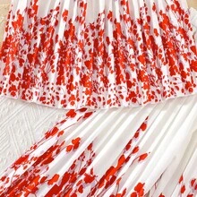 女童渐变印花套装 - 褶皱吊带背心 + 阔腿裤，2 件套，夏季度假风 - 紅色 - 查看 4