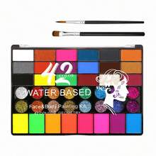 opeth Set de 42 colores de pintura corporal, incluye 2 pinceles, fluorescente, perlado, polvo brillante, apto para maquillaje, mascarada, Halloween, maquillaje de escenario, fiesta de festival, soluble en agua, fácil de limpiar, no irritante - Multicolor - Ver 7