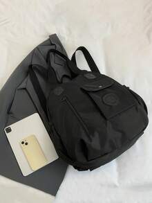 大容量防水时尚女士背包，多口袋多隔层单肩包手提包，多功能女士包 - 黑色 - 查看 4