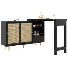 360° Swivel Bar Table (Main Body Dimensions: 107 X 40 X 71.4 Cm), Black Extendable Designer Bar Table, Storage Unit With Rattan Door And Open Shelf, Ideal For Kitchen And Dining Room. - 黑色 - 查看 8