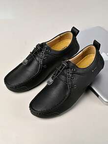 Giày lười nam, màu trơn, kiểu dáng đơn giản, đế bằng mềm mại, thoải mái, đa năng, phù hợp cho hoạt động ngoài trời, giày thể thao nam thường ngày, giày lười mũi tròn cỡ lớn dành cho nam, giày thuyền màu trơn - màu đen - Xem 3