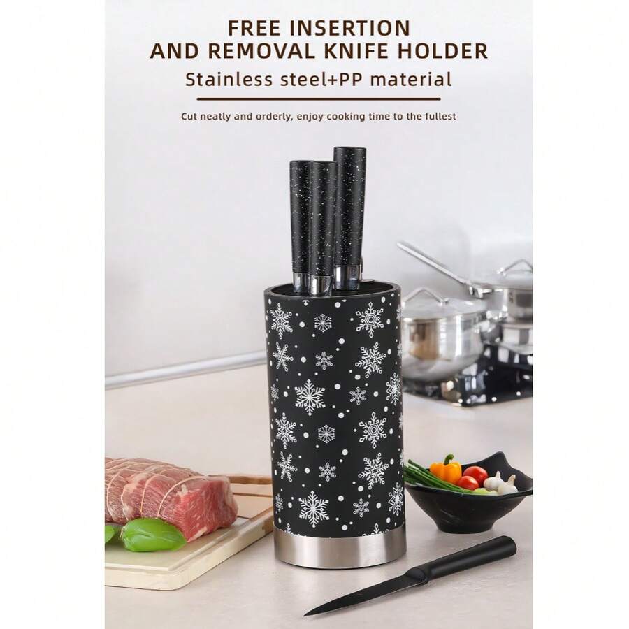 Creative Freestanding Cylindrical Knife Holder, Kitchen Knife Storage Rack - Black and White - View 1